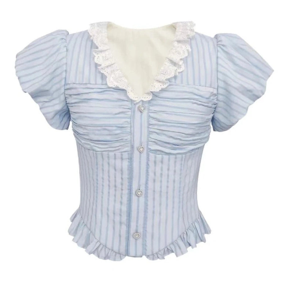 Kawaii Stripe Suit Set Only Blouse Shoptery