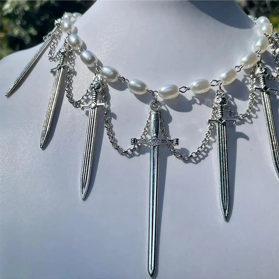 Alt Goth Knight’s Valor Pearl Choker Shoptery