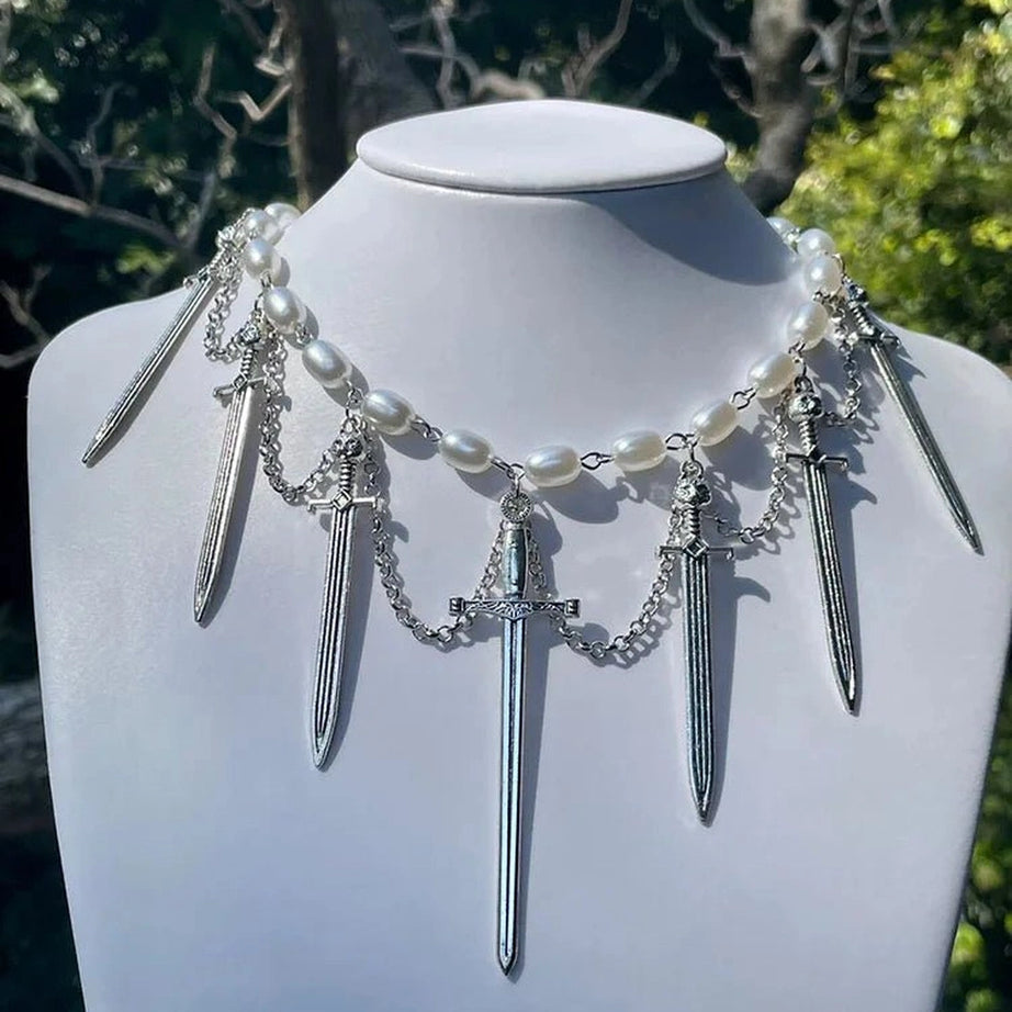 Alt Goth Knight’s Valor Pearl Choker Shoptery