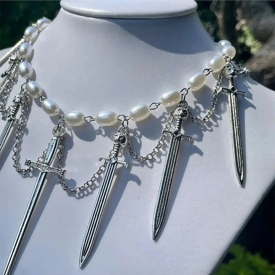 Alt Goth Knight’s Valor Pearl Choker Shoptery