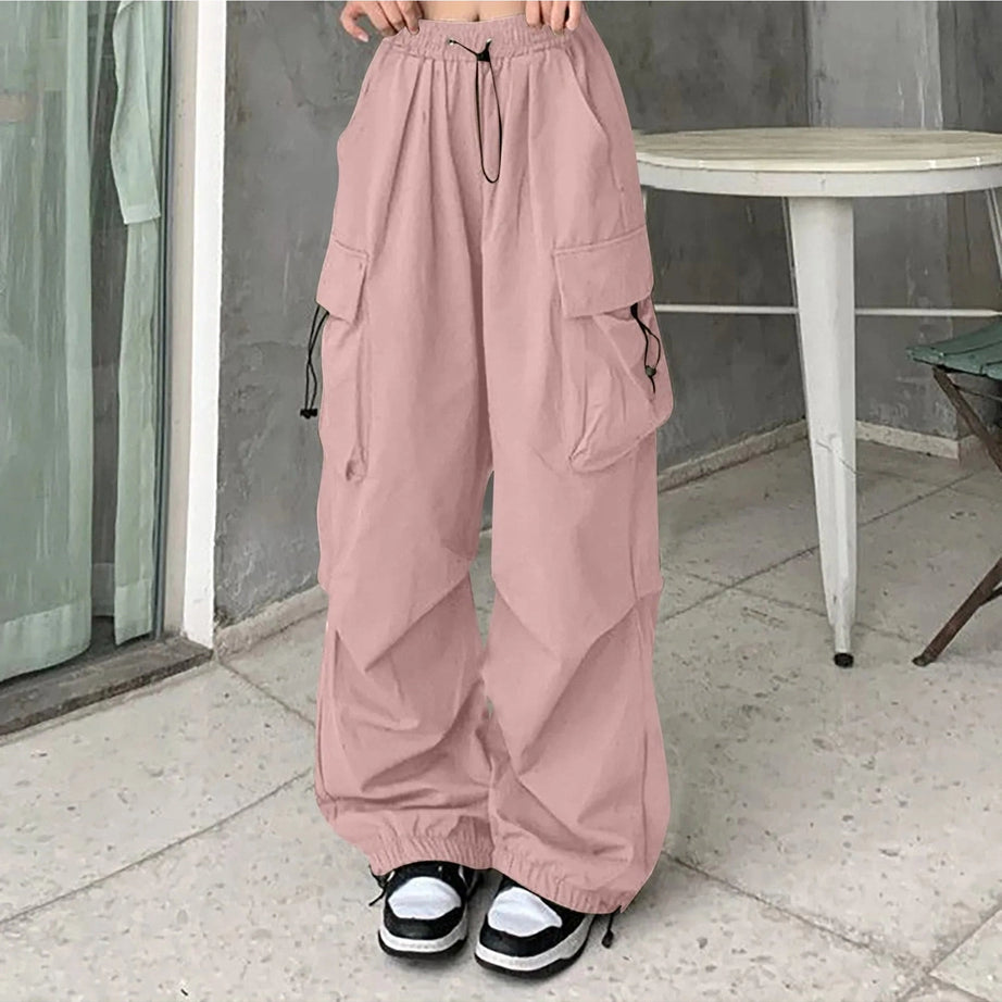 Y2k Aesthetic Baggy Cargo Pants Pink Shoptery