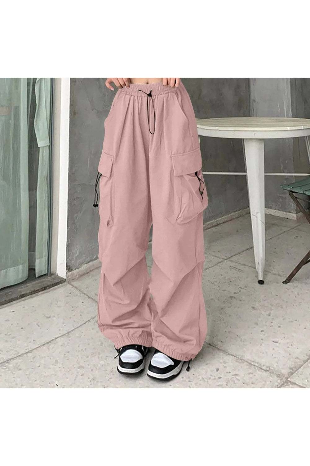 Y2k Aesthetic Baggy Cargo Pants Pink Shoptery
