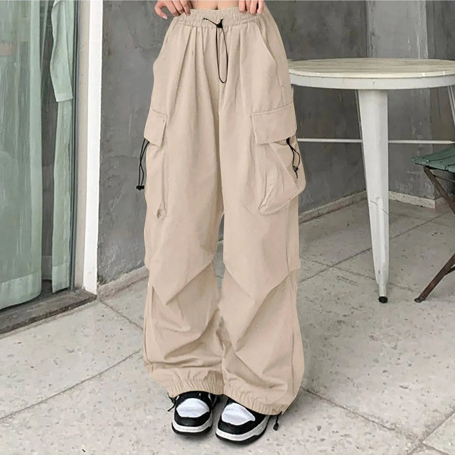 Y2k Aesthetic Baggy Cargo Pants Beige Shoptery