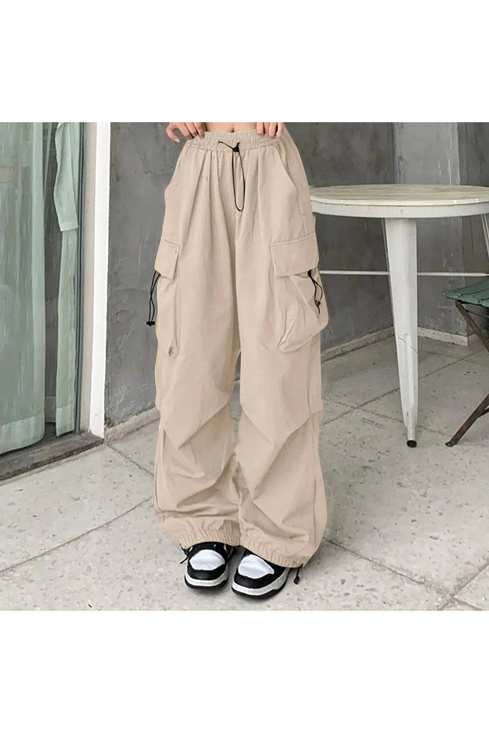 Y2k Aesthetic Baggy Cargo Pants Beige Shoptery
