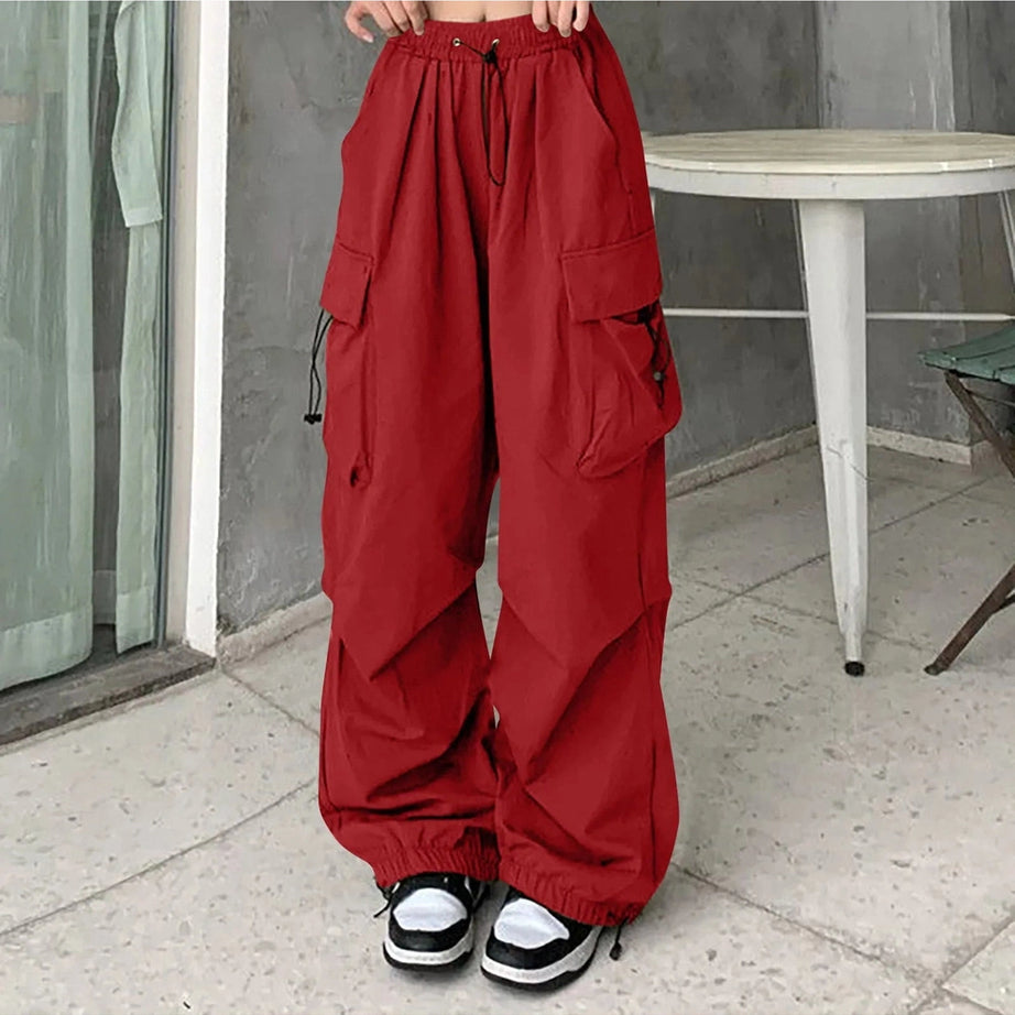Y2k Aesthetic Baggy Cargo Pants Red Shoptery