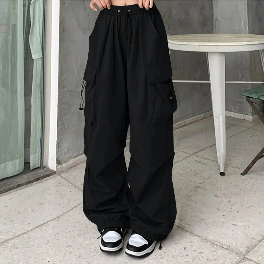 Y2k Aesthetic Baggy Cargo Pants Black Shoptery