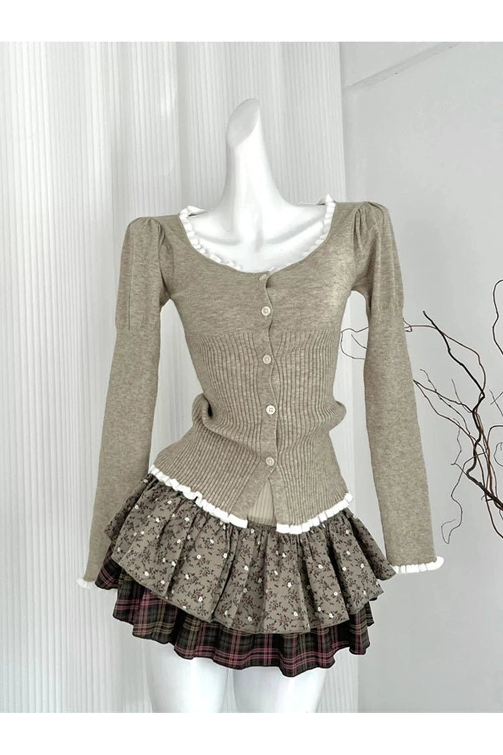 Acubi Style Cardigan Sweater Outfit Set Shoptery