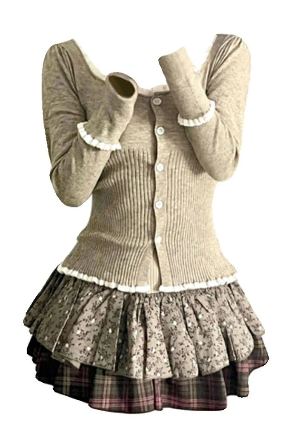 Acubi Style Cardigan Sweater Outfit Set Shoptery