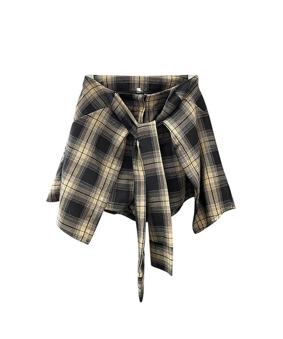 Korean Plaid Pleated Skirt -