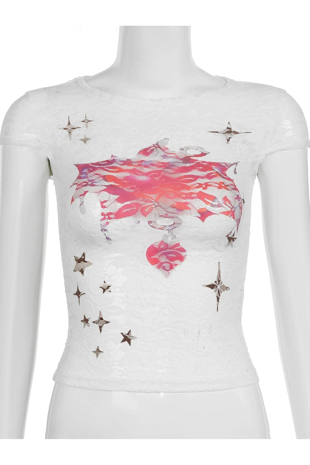 Lace Angelcore Graphic Crop Top - Crop Tops