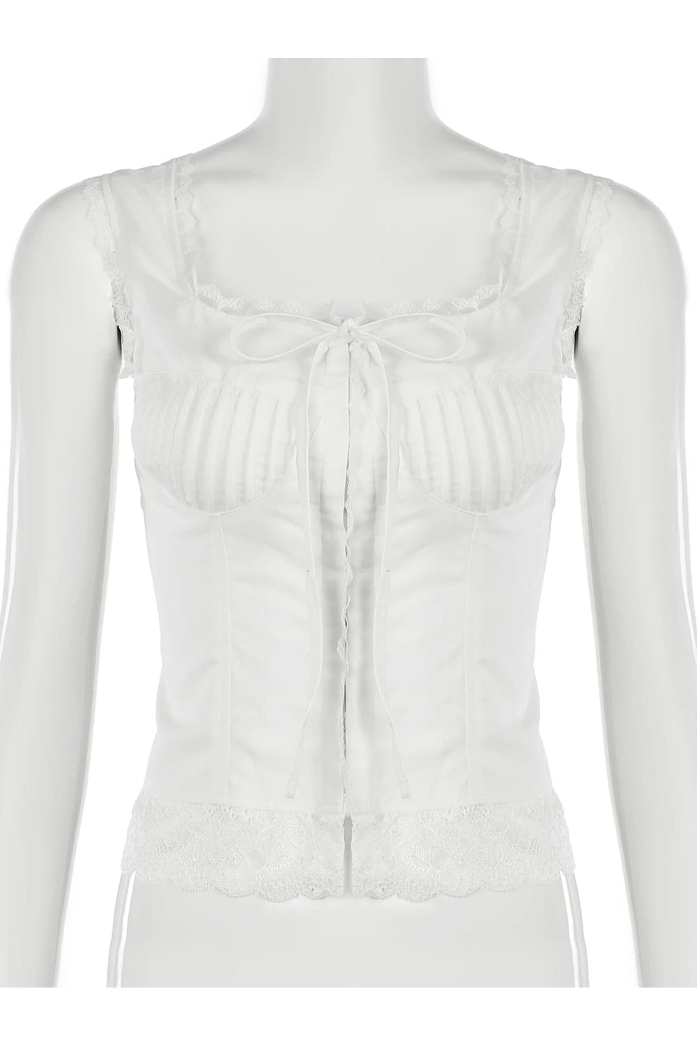 Lace Trim Corset Tank Top - Shirts & Tops