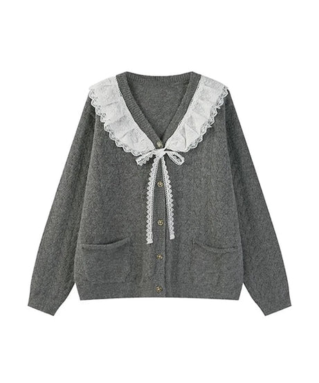 Lace Trim Cottagecore Cardigan - Cardigans