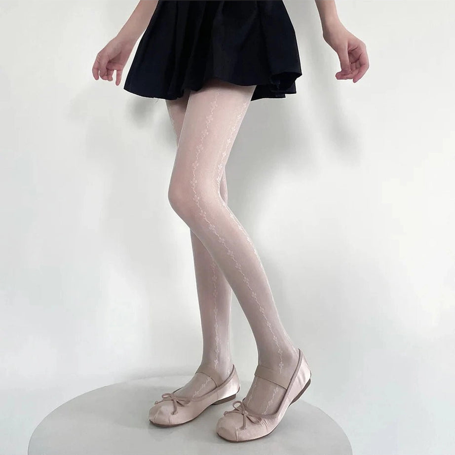 Coquette Lace Trim Elegance Tights Milky White One Size Shoptery