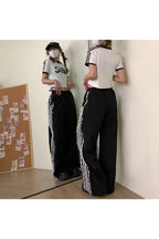 Y2k Lace-Trim Striped Wide-Leg Pants Shoptery