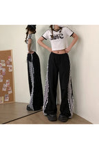 Y2k Lace-Trim Striped Wide-Leg Pants Shoptery