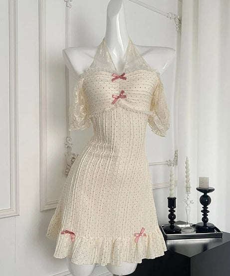 Lace Trimmed Cottagecore Mini Dress - Dresses