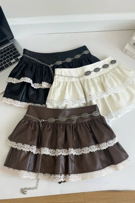 Lace - Trimmed Tiered Mini Skirt - skirt