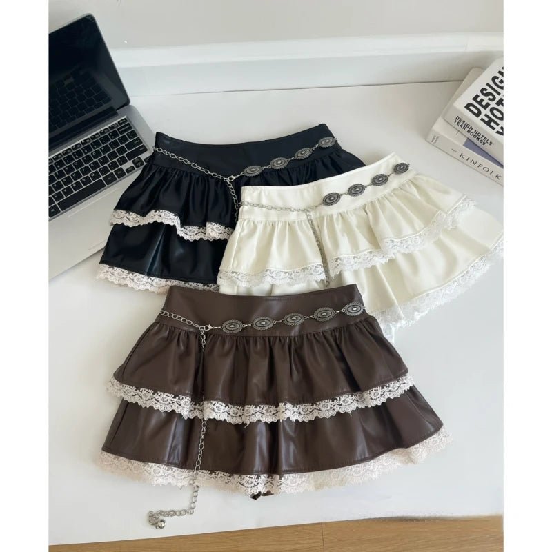 Lace - Trimmed Tiered Mini Skirt - skirt