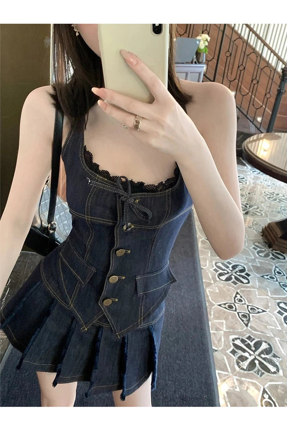 Retro Lace-Up Indigo Mini Set Shoptery