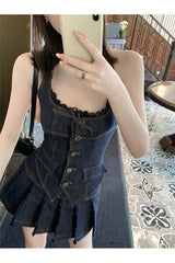 Retro Lace-Up Indigo Mini Set Shoptery