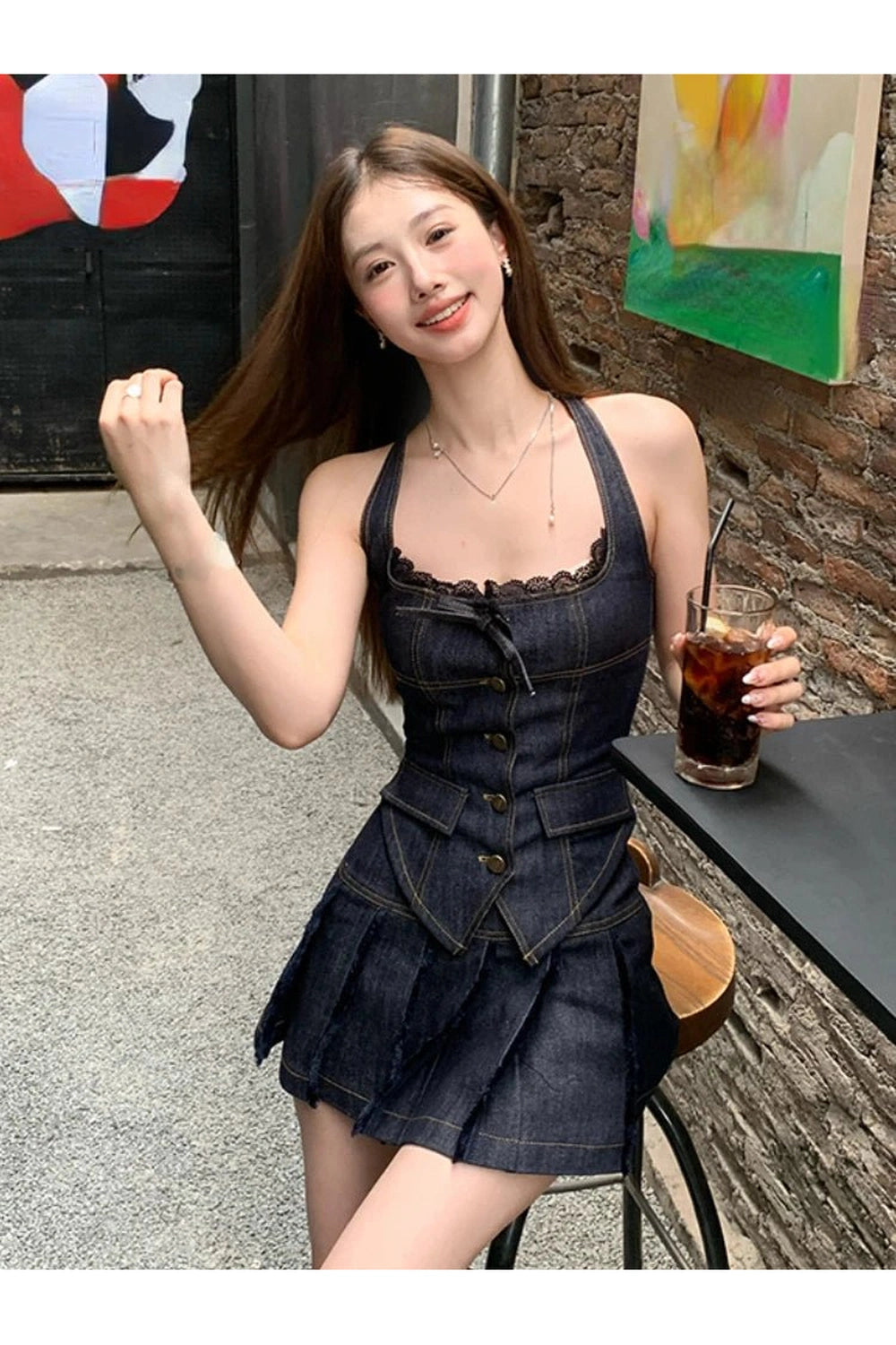 Retro Lace-Up Indigo Mini Set Shoptery