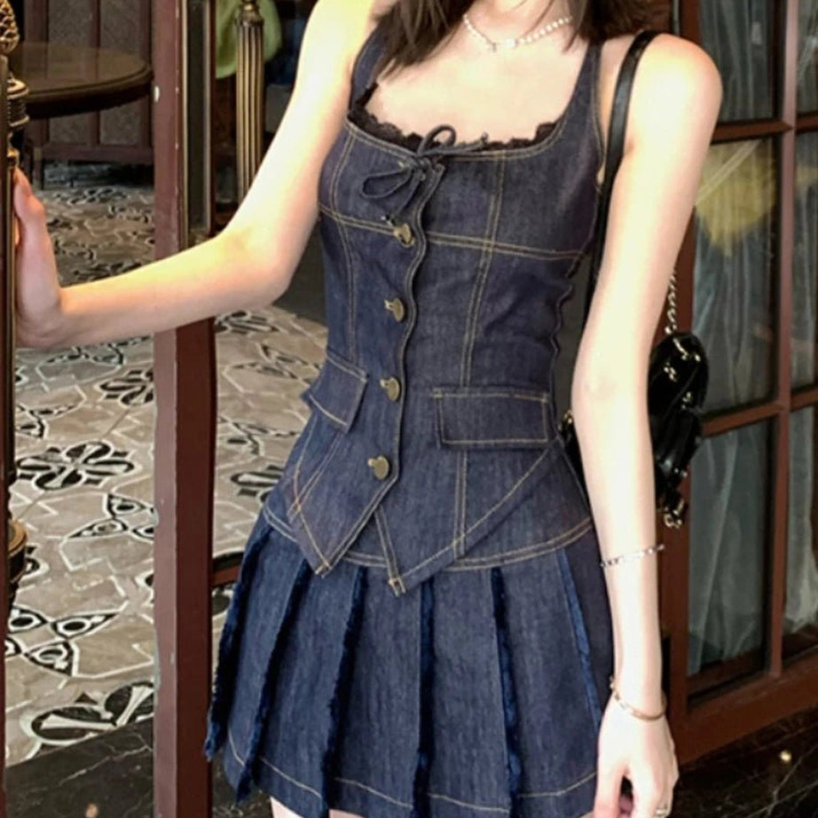 Retro Lace-Up Indigo Mini Set Shoptery