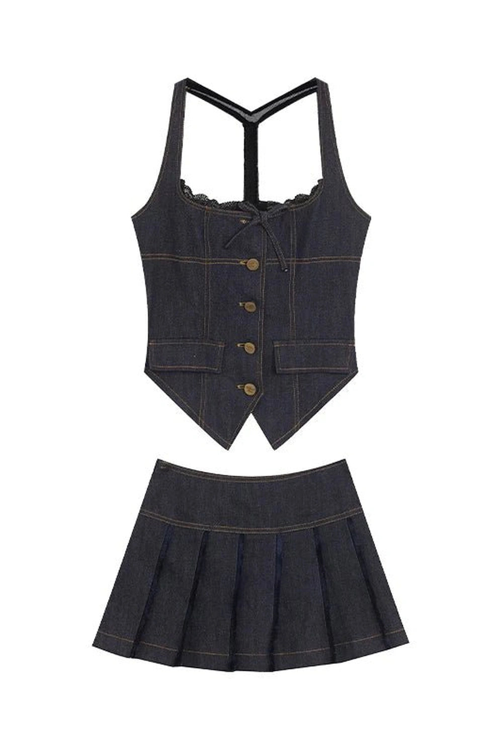 Retro Lace-Up Indigo Mini Set 2 Piece Set Shoptery