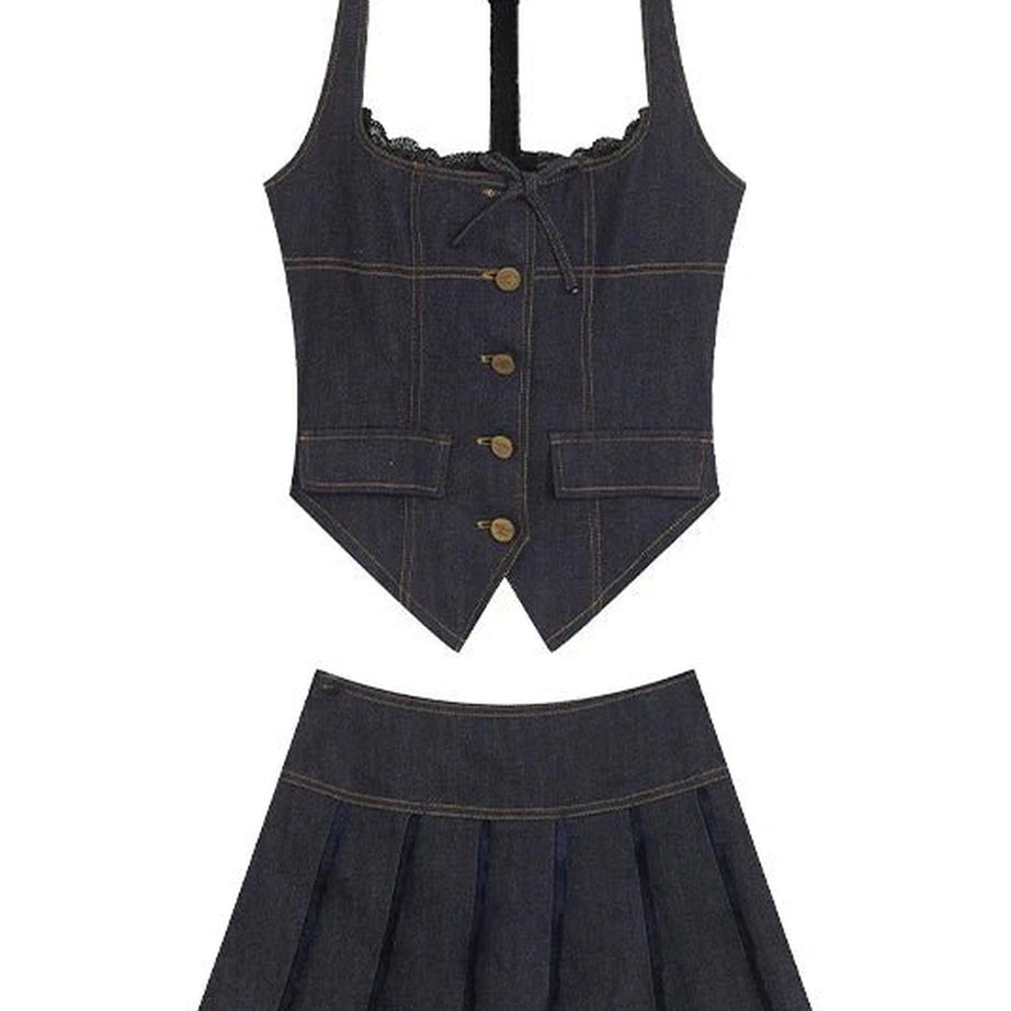 Retro Lace-Up Indigo Mini Set 2 Piece Set Shoptery
