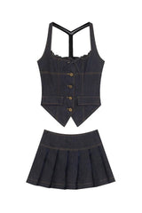 Retro Lace-Up Indigo Mini Set 2 Piece Set Shoptery