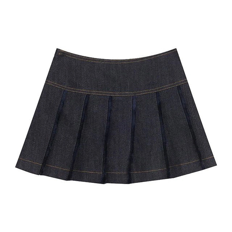 Retro Lace-Up Indigo Mini Set Only Skirt Shoptery