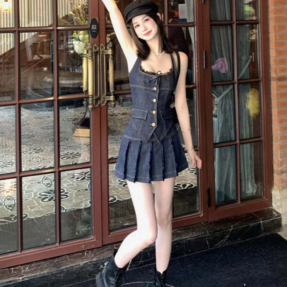 Retro Lace-Up Indigo Mini Set Shoptery