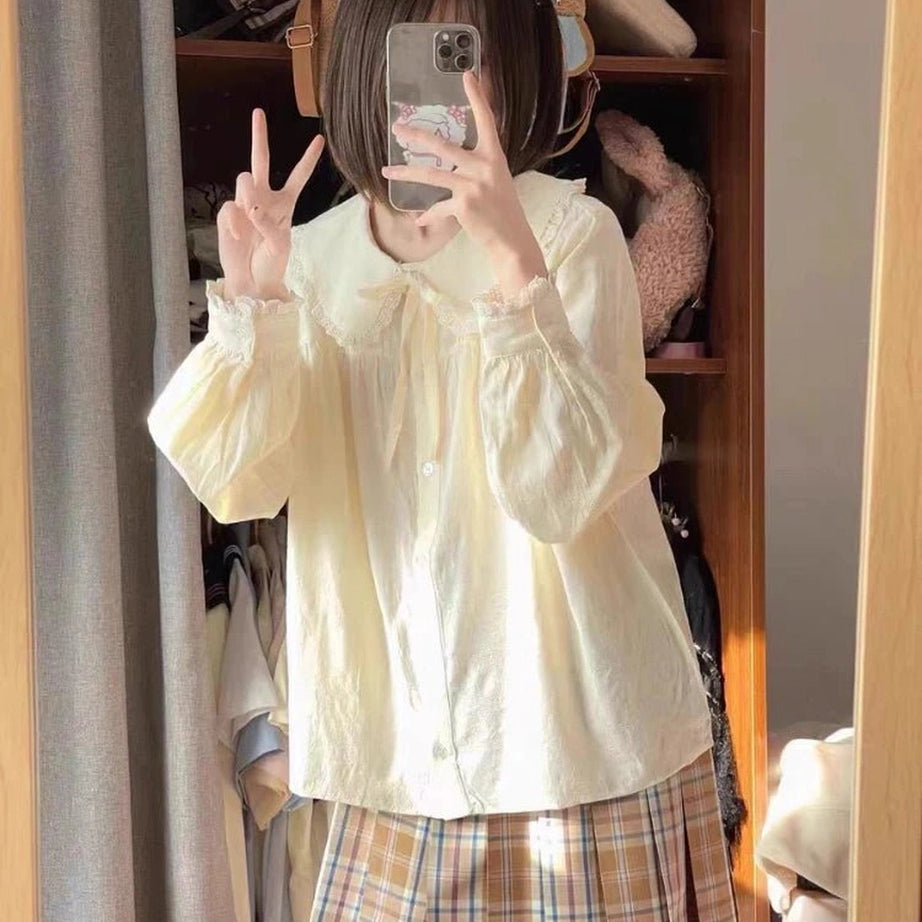 Retro Lace Whisper Bow-Tie Blouse Shoptery