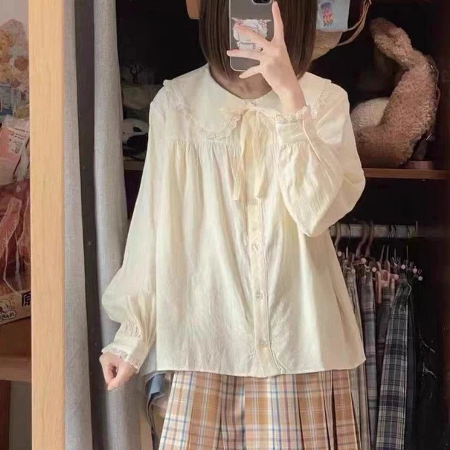 Retro Lace Whisper Bow-Tie Blouse Shoptery