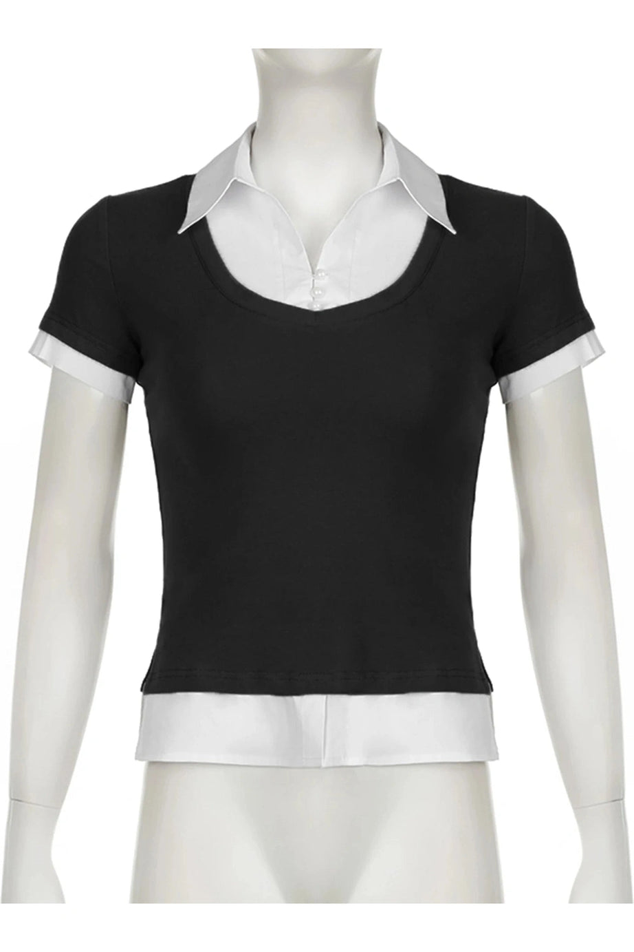 Layered Collared Contrast Top - Shirts & Tops