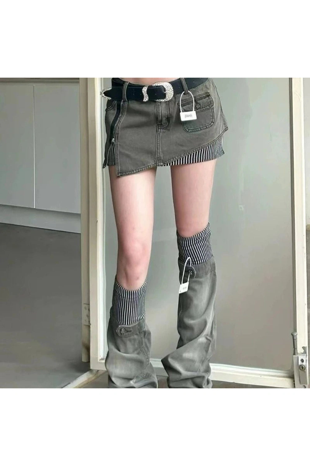 Acubi Y2k Layered Skirt-Pants Hybrid with Belt Shoptery