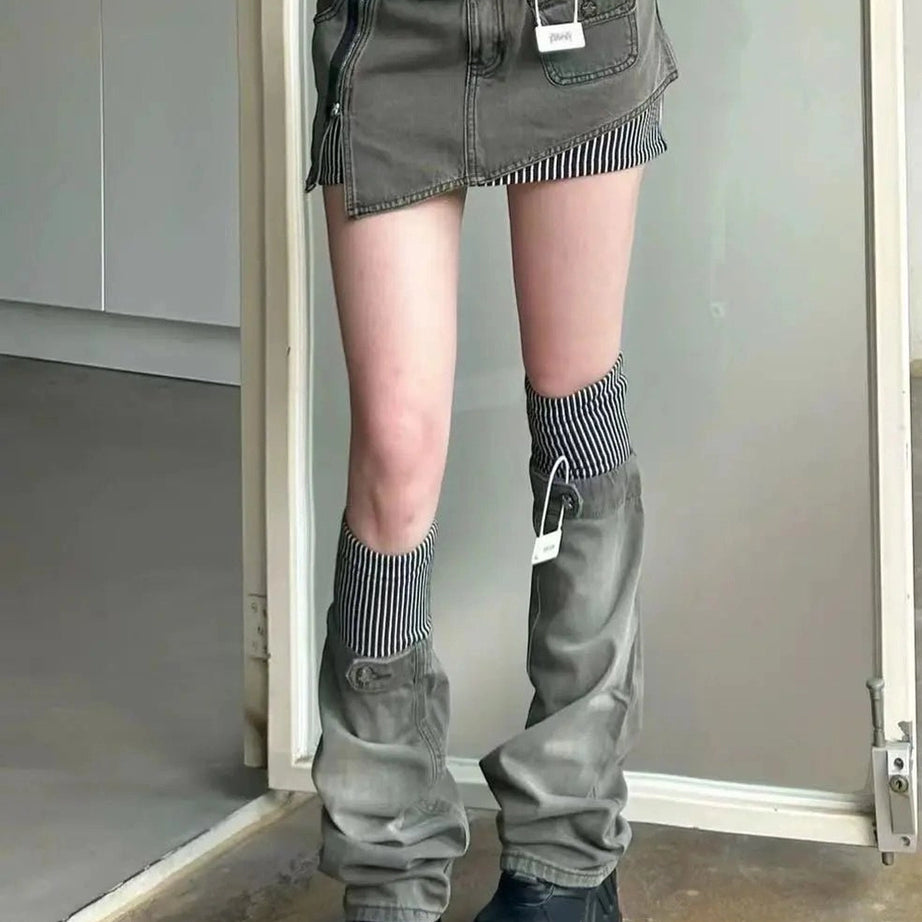 Acubi Y2k Layered Skirt-Pants Hybrid with Belt Shoptery