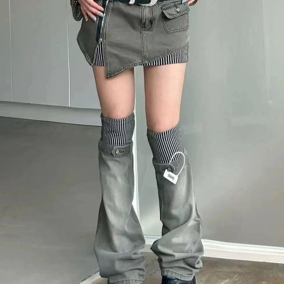 Acubi Y2k Layered Skirt-Pants Hybrid with Belt Shoptery