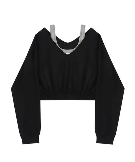 Layered Strap Crop Sweatshirt - Sweatshirts