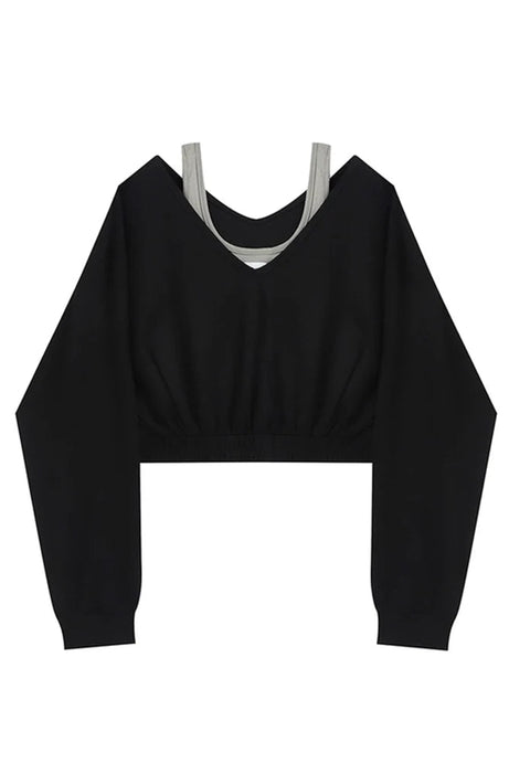 Layered Strap Crop Sweatshirt - Sweatshirts