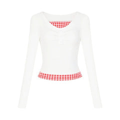 Pastel Cute Lemon Gingham Layered Top WHITE Shoptery
