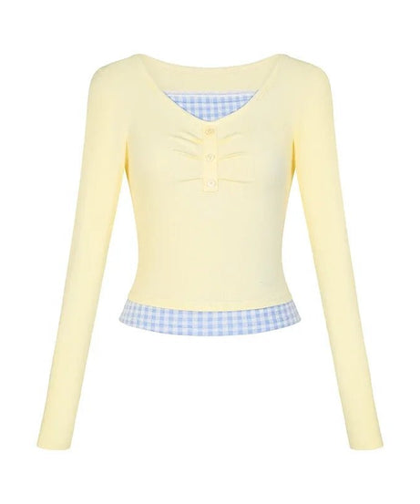 Lemon Gingham Layered Top - Shirts & Tops