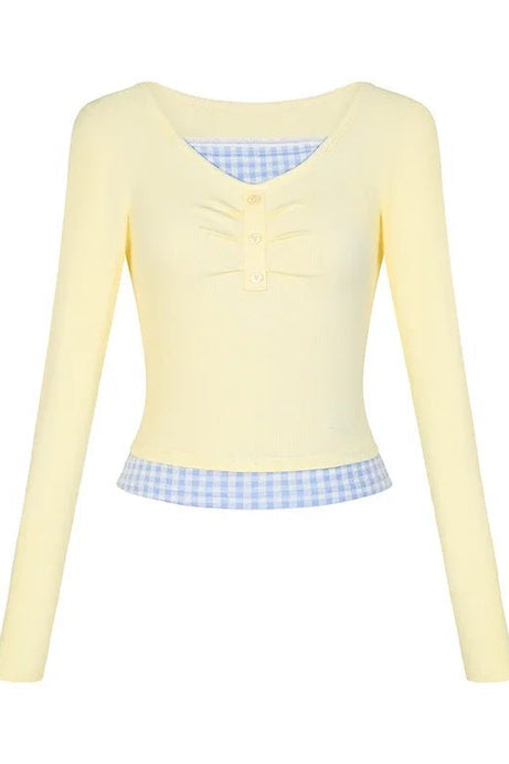 Lemon Gingham Layered Top - Shirts & Tops