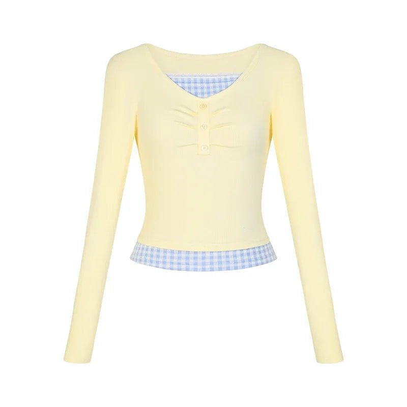 Lemon Gingham Layered Top - Shirts & Tops