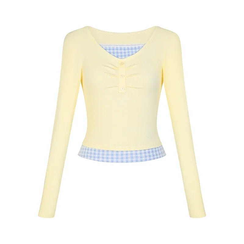 Pastel Cute Lemon Gingham Layered Top Yellow Shoptery
