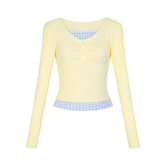 Pastel Cute Lemon Gingham Layered Top Yellow Shoptery