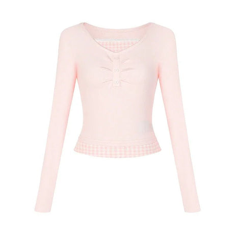 Pastel Cute Lemon Gingham Layered Top Pink Shoptery