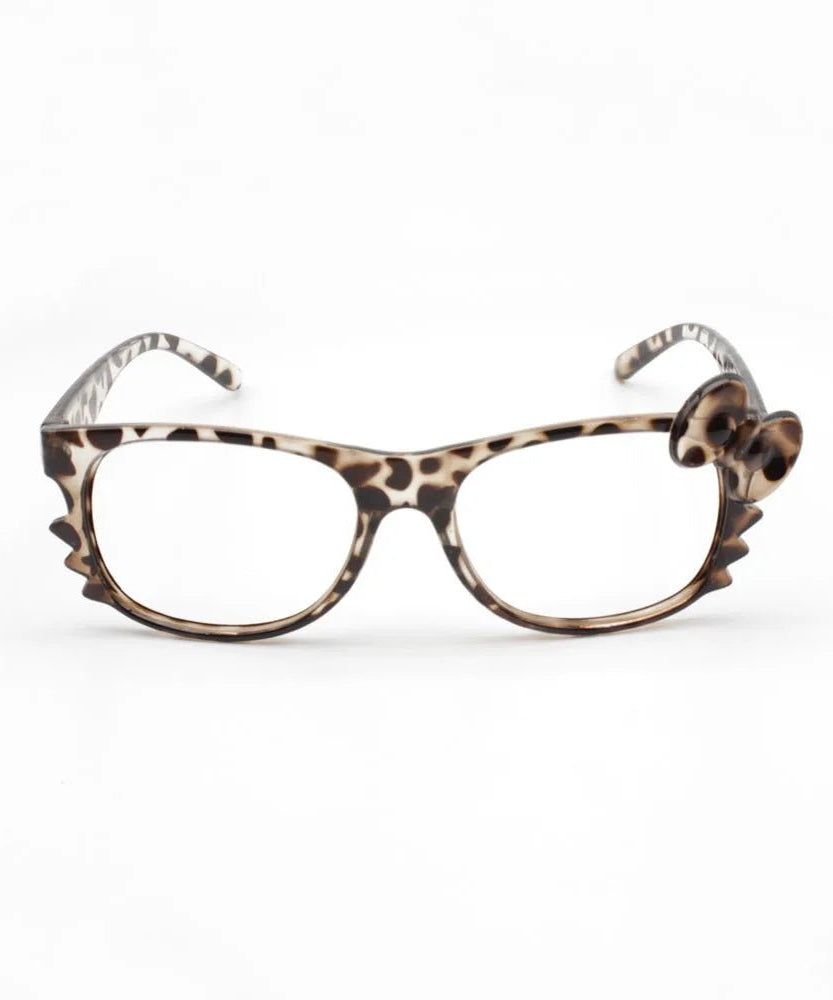 Leopard Bow Geek Chic Glasses - Sunglasses