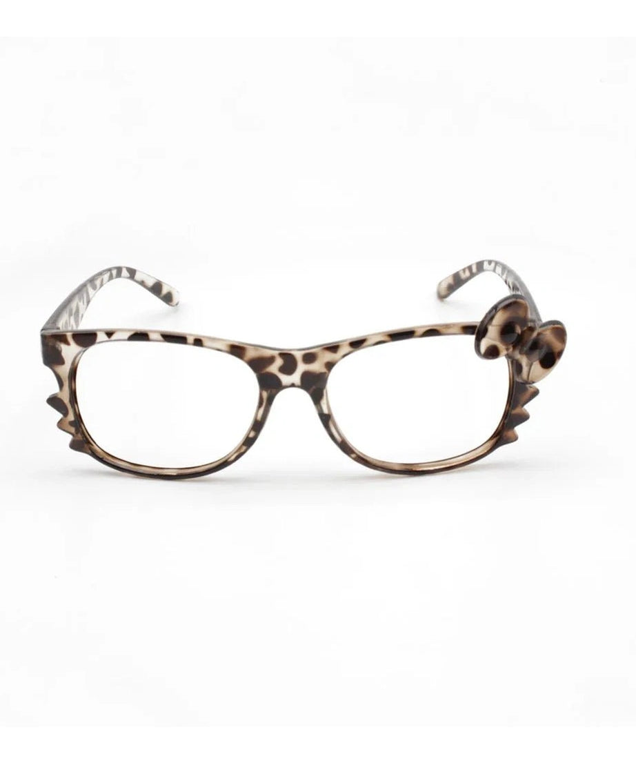 Leopard Bow Geek Chic Glasses - Sunglasses