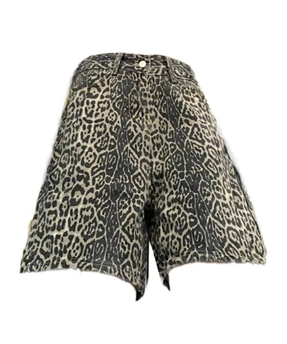 Leopard Denim Shorts - Jean Shorts