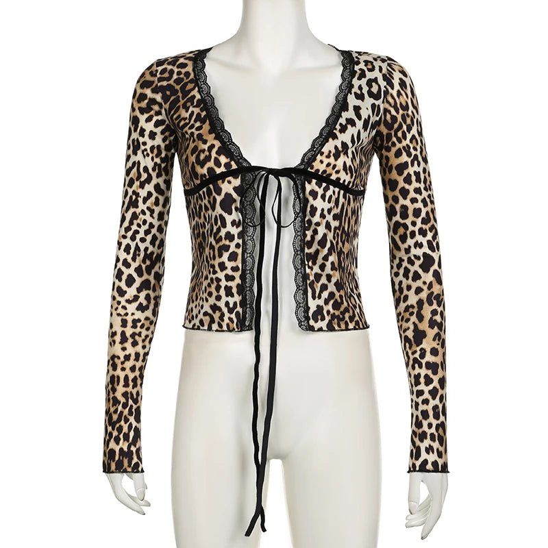 Leopard Lace-up Crop Top -